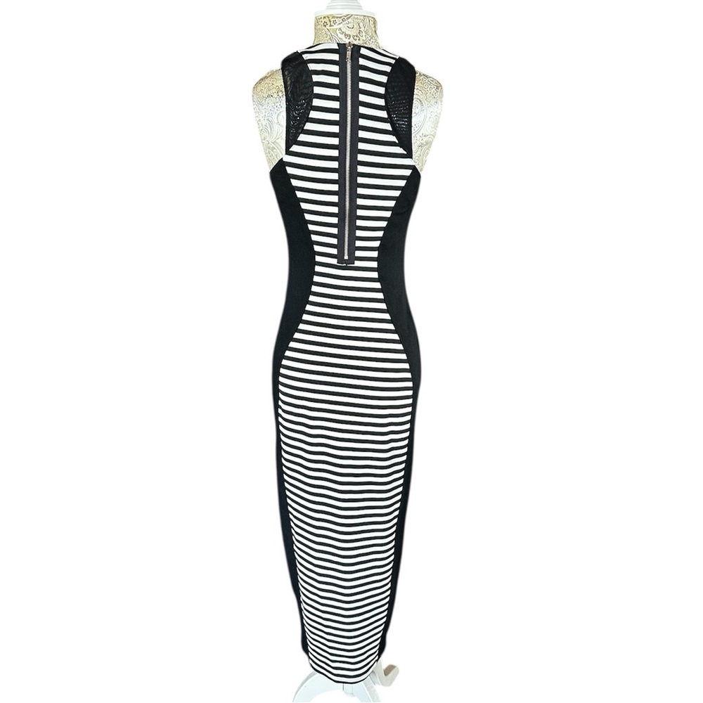 Sexy Hot Miami Styles Stretchy Black and White Striped Bodycon Dress Size Medium - Picture 3 of 7